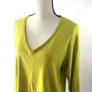 Lane Bryant Knit Top Womens14-16 Long Sleeve Lime Green Wide V-neckline